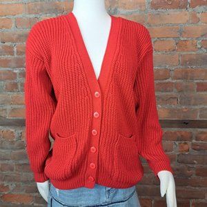 Vintage 1980s Stephano Cardigan Sweater Red Chunky Knit Oversized  Size L